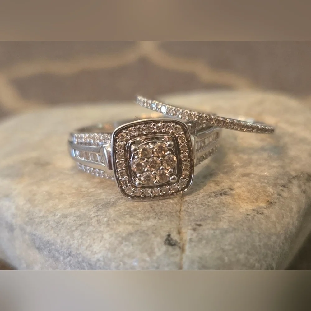 Diamond Wedding Ring Set | Size 7, 6.75 | 925 Sterling Silver | 0.51 ctw - Picture 12 of 16